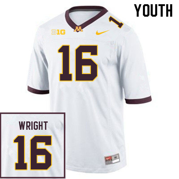 Youth #16 Dylan Wright Minnesota Golden Gophers College Football Jerseys Sale-White - Click Image to Close